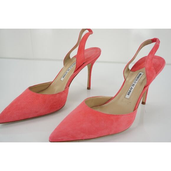 Manolo Blahnik Carolyne pink suede Sandals  New slingback pumps $645 - Picture 5 of 12
